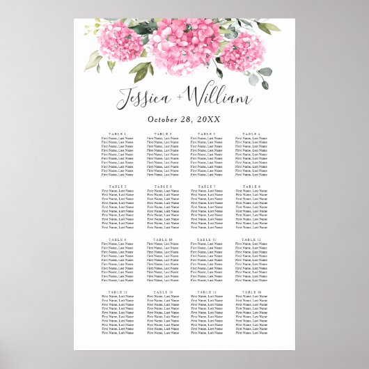 Roze Hydrangea Bloem 16 Tafels ZITPLAATJE Poster (Voorkant)