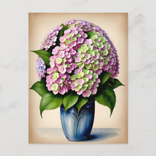 Roze Hydrangea Bloem Briefkaart (Voorkant)