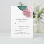 Roze Hydrangea Bloem Bruiloft RSVP Kaarten Kaartje (Staand voorkant)