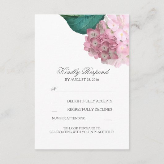 Roze Hydrangea Bloem Bruiloft RSVP Kaarten Kaartje (Voorkant)
