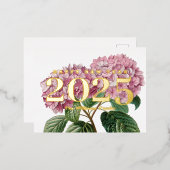 Roze Hydrangea Bloem Gelukkig Nieuwjaar 2025 Goud Folie Feestdagen Briefkaart (Voorkant / Achterkant)