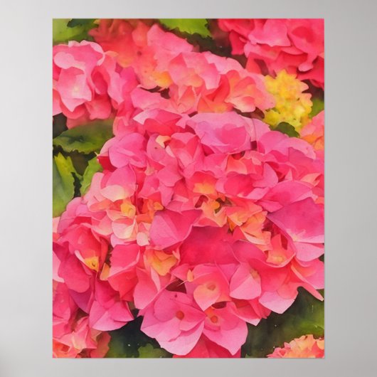 Roze Hydrangea Bloemen Bloemen Bloemen Waterverf S Poster (Voorkant)