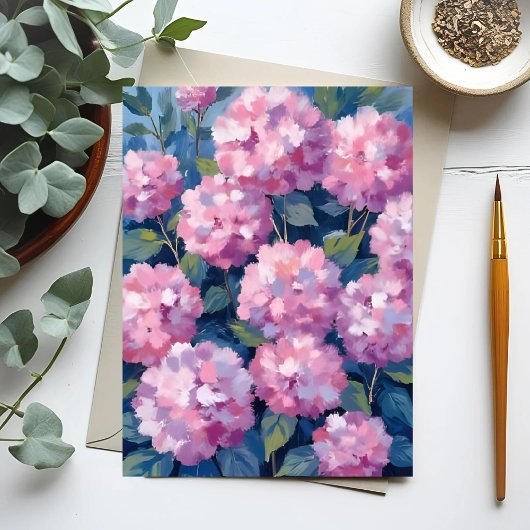 Roze Hydrangea Bloemen Briefkaart