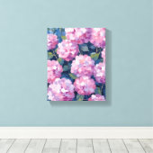 Roze Hydrangea Bloemen Canvas Afdruk (Insitu (Houten vloer))