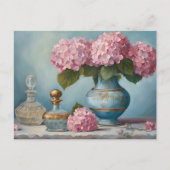 Roze Hydrangea Bloemen en Parfumflessen Briefkaart (Voorkant)