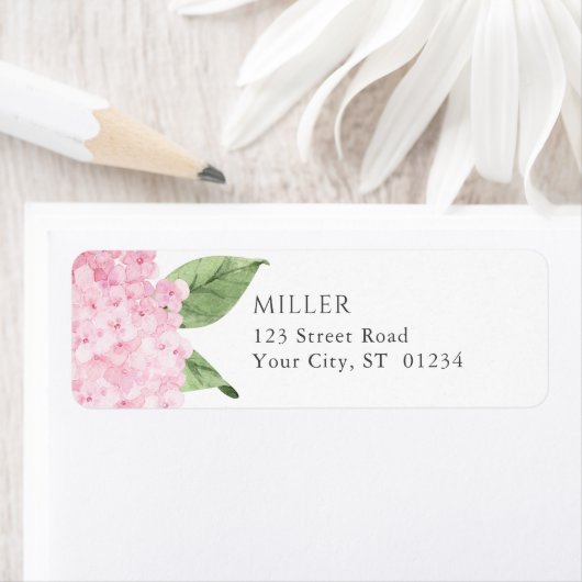 Roze Hydrangea Bloemen Gepersonaliseerd Adres Etiket (Insitu)