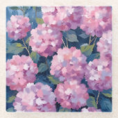 Roze Hydrangea Bloemen Glazen Onderzetter (Voorkant)