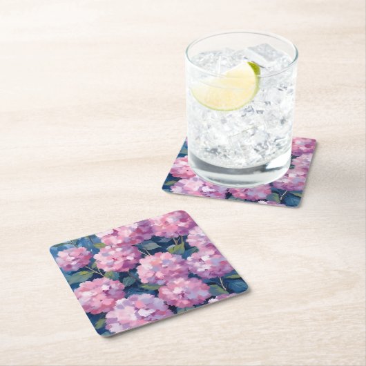 Roze Hydrangea Bloemen Kartonnen Onderzetters (Insitu)