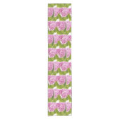 Roze Hydrangea Bloemen op Wit Korte Tafelloper (Voorkant)