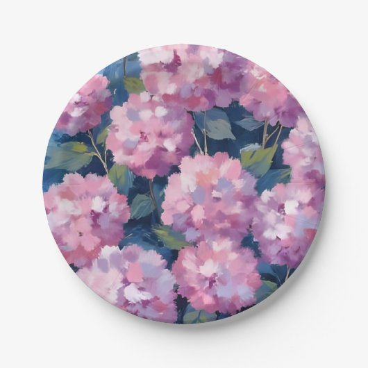 Roze Hydrangea Bloemen Papieren Bordje (Voorkant)