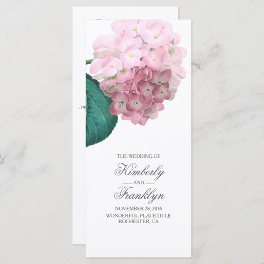 Roze Hydrangea Bloemen Trouwprogramma's Programmakaart (Voorkant / Achterkant)