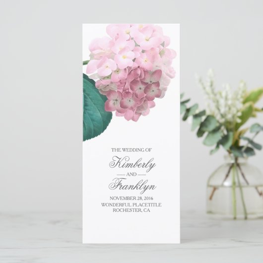 Roze Hydrangea  Bloemen Trouwprogramma's Programmakaart (Staand voorkant)