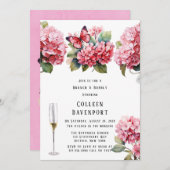 Roze Hydrangea Bloemen Vlinder Brunch & Bubbly Kaart (Voorkant / Achterkant)