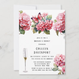 Roze Hydrangea Bloemen Vlinder Brunch & Bubbly Kaart
