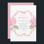 Roze Hydrangea Bloemen Waterverf Bruiloft Kaart<br><div class="desc">Roze hortensia bloemen accentueerde hoeken met mooie lettertypen en scripts gedaan in coördinerende kleuren huwelijksuitnodiging. Een perfecte huwelijksuitnodiging voor elk seizoen. Een mooie en elegante uitnodiging.</div>