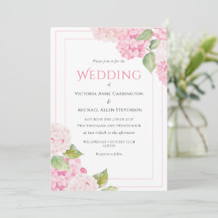 Roze Hydrangea Bloemen Waterverf Bruiloft Kaart