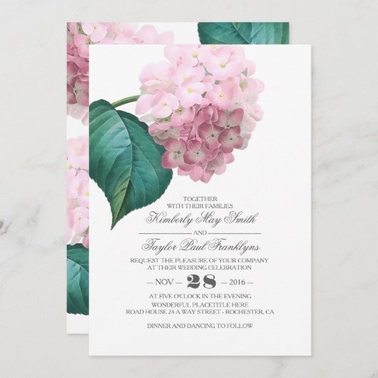 Roze Hydrangea bloemenbruiloft Kaart (Voorkant / Achterkant)