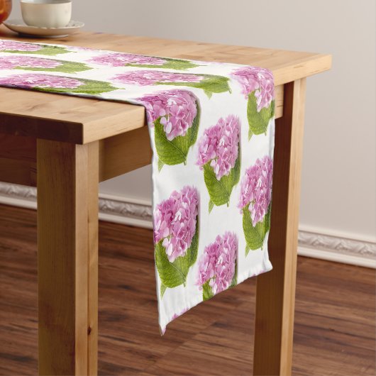 Roze Hydrangea Bloemenprint Tafel Runner Korte Tafelloper (Voorbeeld)