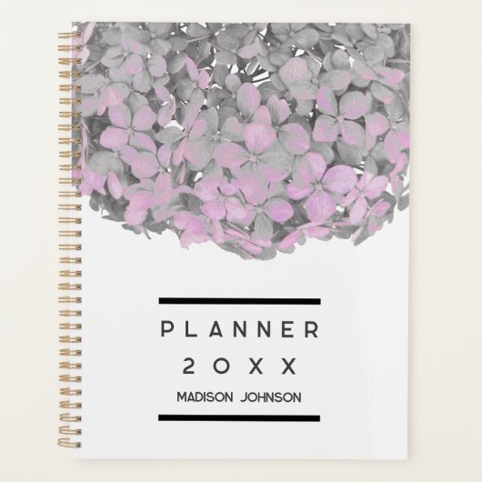 Roze Hydrangea Bloemige Gepersonaliseerde Planner (Voorkant)