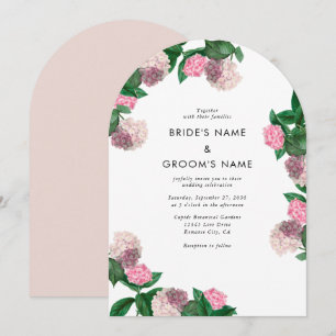 Roze Hydrangea Bloemige Groene Boog Huwelijk Kaart