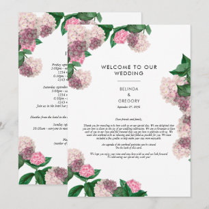 Roze Hydrangea Bloemige Groene Huwelijksprogramma Programmakaart