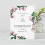 Roze Hydrangea Bloemige Groene Huwelijksprogramma  Programmakaart (Staand voorkant)