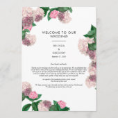 Roze Hydrangea Bloemige Groene Huwelijksprogramma  Programmakaart (Voorkant)