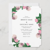 Roze Hydrangea Bloemige Groene Moderne Bruiloft Kaart (Voorkant)