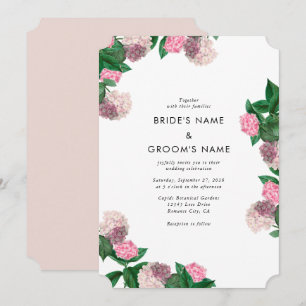 Roze Hydrangea Bloemige Groene Moderne Bruiloft Kaart