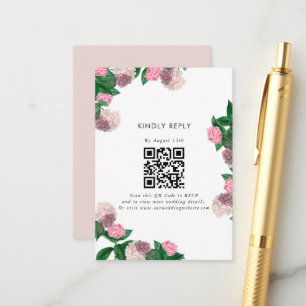 Roze Hydrangea Bloemige Groene Moderne Trouw-RSVP Informatiekaartje