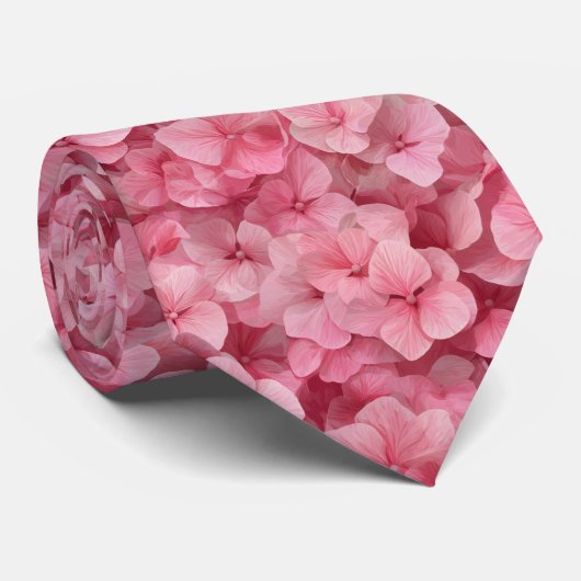 Roze Hydrangea Bloemmotief Stropdas (Opgerold)