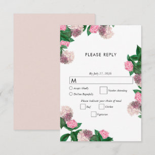 Roze Hydrangea Bloemrijke Groene Moderne Trouwdag RSVP Kaartje
