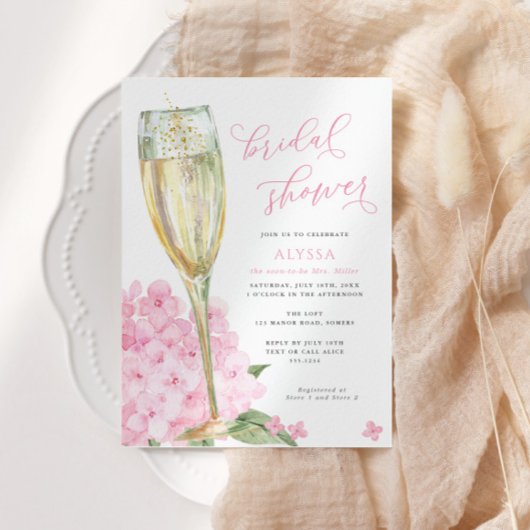 Roze Hydrangea Bloesem Bruiloftsborrel Kaart