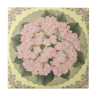 Roze Hydrangea Blooms Floral yellow Keramische Teg Tegeltje