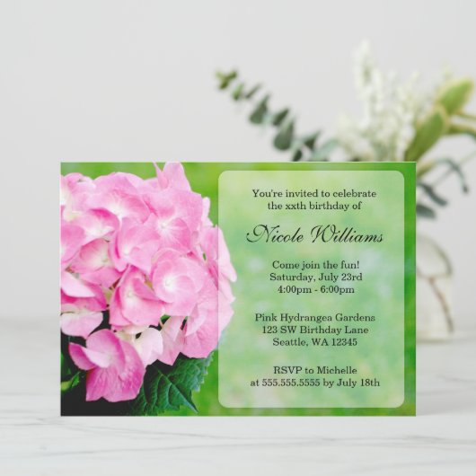 Roze Hydrangea Blossom Verjaardagsfeest Kaart (Staand voorkant)