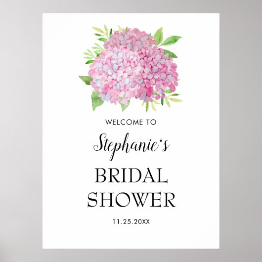 Roze Hydrangea Boeket Bruidsfeest Verwelkoming Poster (Voorkant)