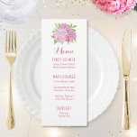 Roze Hydrangea Boeket Waterverf Bloemenmenu's Menu<br><div class="desc">Deze bruiloft menukaarten zijn voorzien van roze hortensia bloemen. U kunt de tekststijlen en kleuren wijzigen door op de knop "Aanpassen" te klikken. Overeenkomende producten beschikbaar.</div>