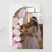 Roze Hydrangea Boog Eerste Communie Dankkaart Kaart (Voorkant)