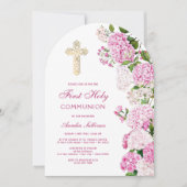 Roze Hydrangea Boog Eerste Communie Kaart (Voorkant)