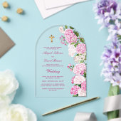 Roze Hydrangea Boog Religieuze Trouw Acryl Uitnodigingen (Insitu (Huwelijk))