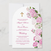 Roze Hydrangea Boog Religieuze Trouwfeest Kaart (Voorkant)