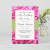 Roze Hydrangea Border Green 80ste Verjaardagsfeest Kaart (Staand voorkant)