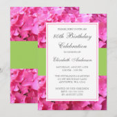 Roze Hydrangea Border Green 80ste Verjaardagsfeest Kaart (Voorkant / Achterkant)