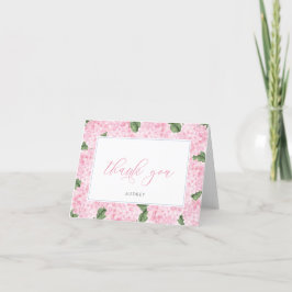Roze Hydrangea Bordered Personalized Script Bedankkaart