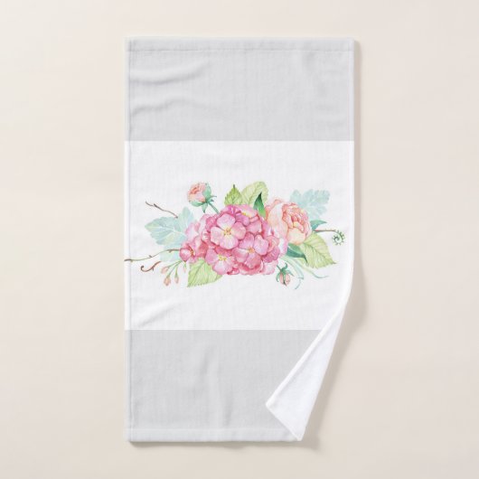 Roze hydrangea Botanisch patroon op lichtgrijs Bad Handdoek (Handdoek)