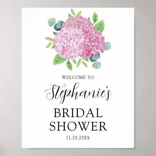 Roze hydrangea Botanisch Vrijgezellenfeest Welkom Poster (Voorkant)