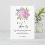 Roze Hydrangea Botanische Vrijgezellenfeest Dank u Kaart (Staand voorkant)