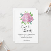 Roze Hydrangea Botanische Vrijgezellenfeest Dank u Kaart (Voorkant / Achterkant in situ)