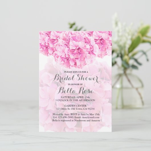 Roze hydrangea Bridal Shower-uitnodiging hydrangea Kaart (Staand voorkant)