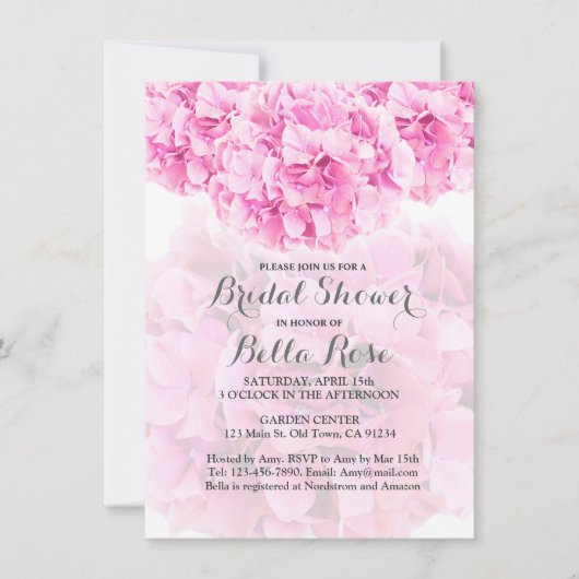 Roze hydrangea Bridal Shower-uitnodiging hydrangea Kaart (Voorkant)